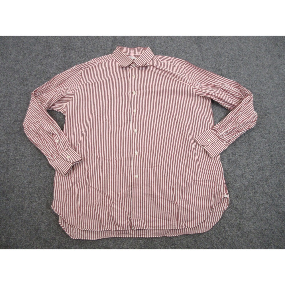 Ermenegildo Zegna Dress Shirt Mens‎ 18 46 Red Stripe Regular Fit Cotton LS